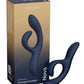 Blue We-Vibe Nova 2 Flexible Rabbit Vibrator in Midnight Bluet with packaging on a white background