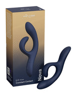 Blue We-Vibe Nova 2 Flexible Rabbit Vibrator in Midnight Bluet with packaging on a white background