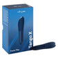 We-Vibe Tango X Bullet Vibrator in Navy Blue shown beside its Power Play retail packaging box