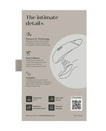 Womanizer Premium 2 in Grey retail box back panel detailing Pleasure Air Technology, Smart Silence, and Autopilot features