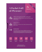 Womanizer Starlet 3 Purple-edition packaging back panel listing Pleasure Air technology, waterproof IPX7 rating, and 6 intensity levels