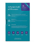 Womanizer Starlet 3 Teal-edition packaging back panel listing Pleasure Air technology, waterproof IPX7 rating, and 6 intensity levels
