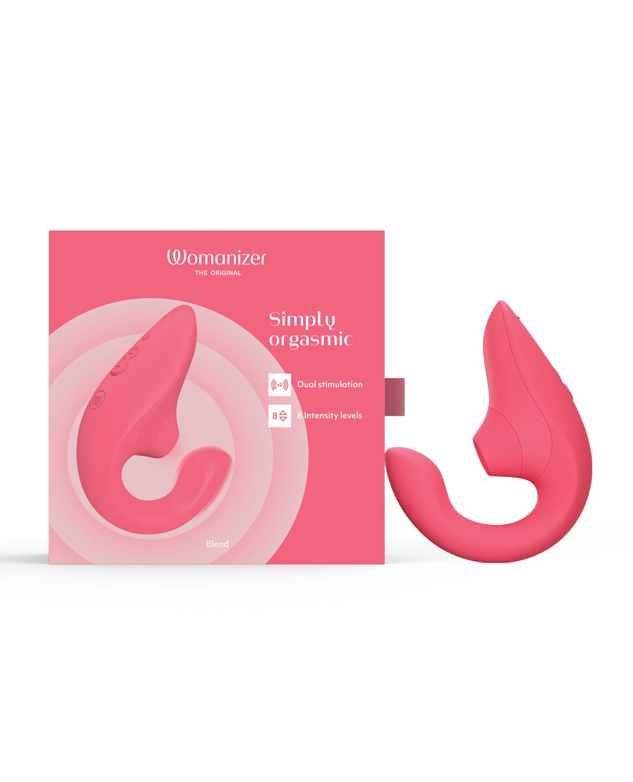 Pink womanizer product with packaging on a white background