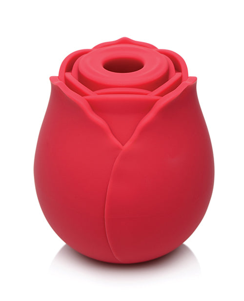 Inmi Bloomgasm Wild Rose 10X Suction Stimulator in red silicone showing the rose-shaped suction opening, no packaging