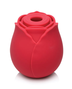 Inmi Bloomgasm Wild Rose 10X Suction Stimulator in red silicone showing the rose-shaped suction opening, no packaging